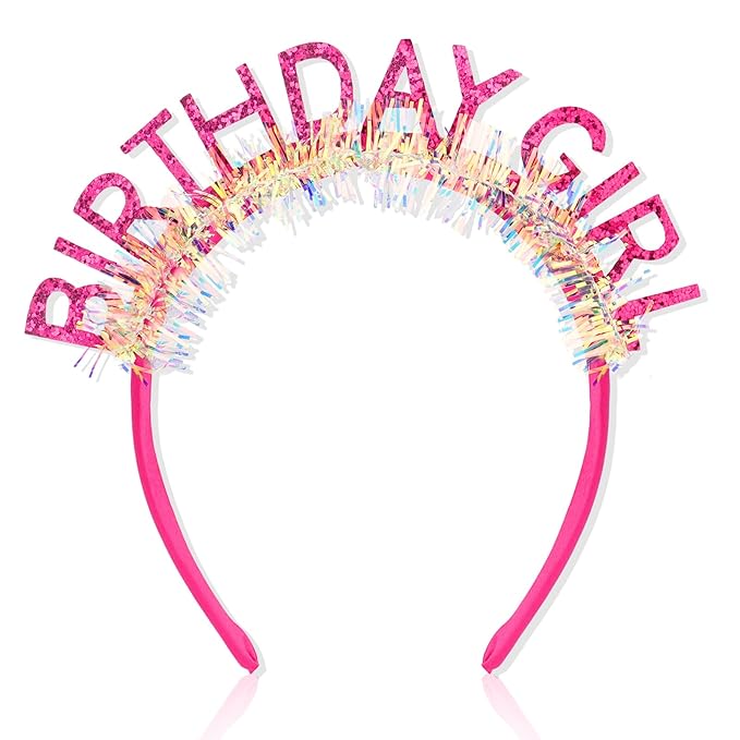 CIEHER Birthday Headband Birthday Crown for Women Birthday Tiara Rose Pink