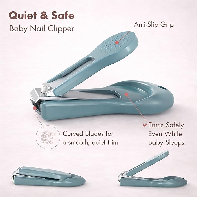 Baby Nail Kit, 4-in-1 Baby Nail Care Set with Cute Case, Baby Nail Clipper, Scissor, Nail File & Tweezer, Baby Manicure Kit and Pedicure kit for Newborn, Infant, Toddler, Kids-Owl Blue