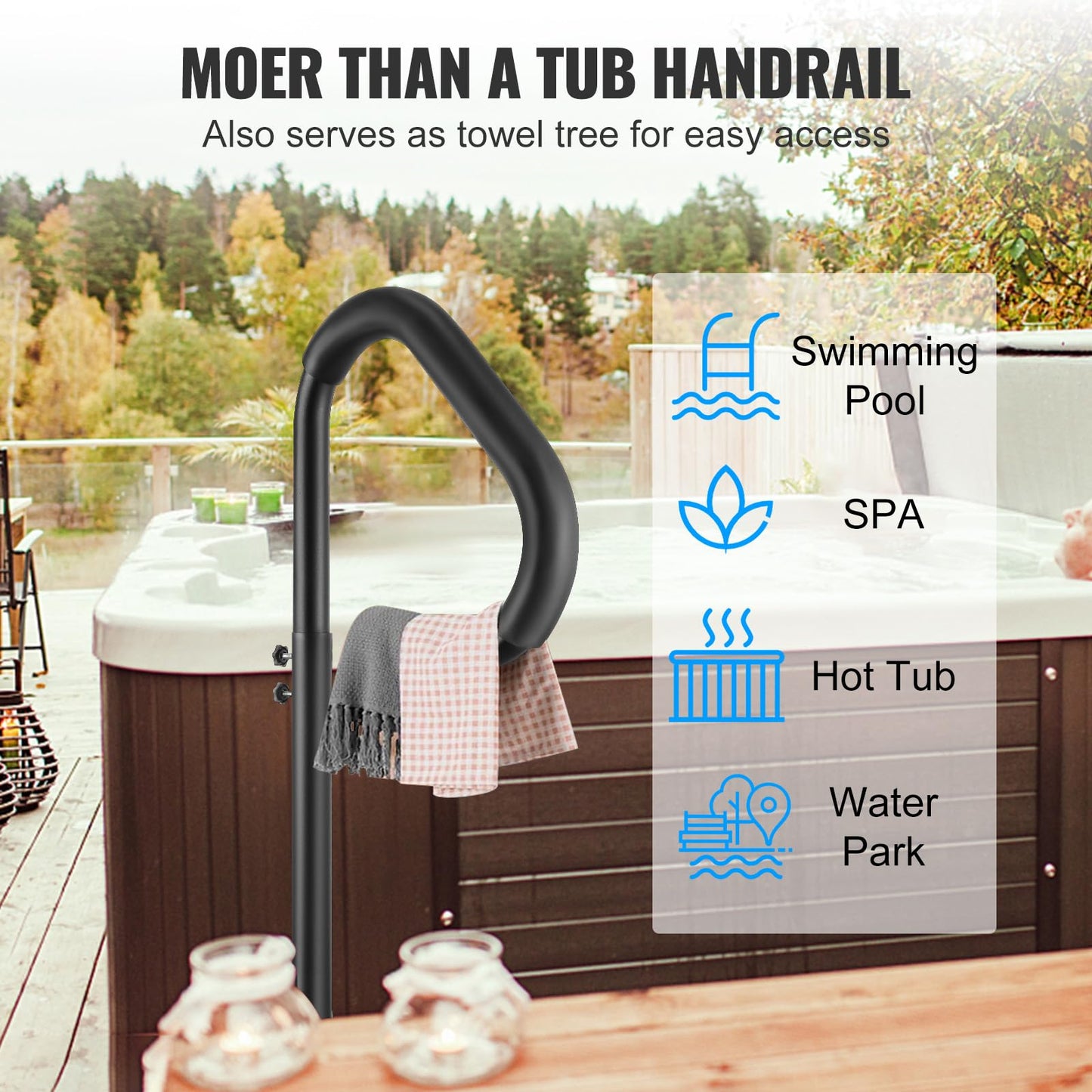 VEVOR Hot Tub Handrail, 360 Rotatable Spa Side Handrail with 35"-57" Adjustable Height, Rust-Proof Aluminum Spa Hot Tub Hand Rail with Slide-Under Mount Base for Indoor & Outdoor, 600LBS Capacity