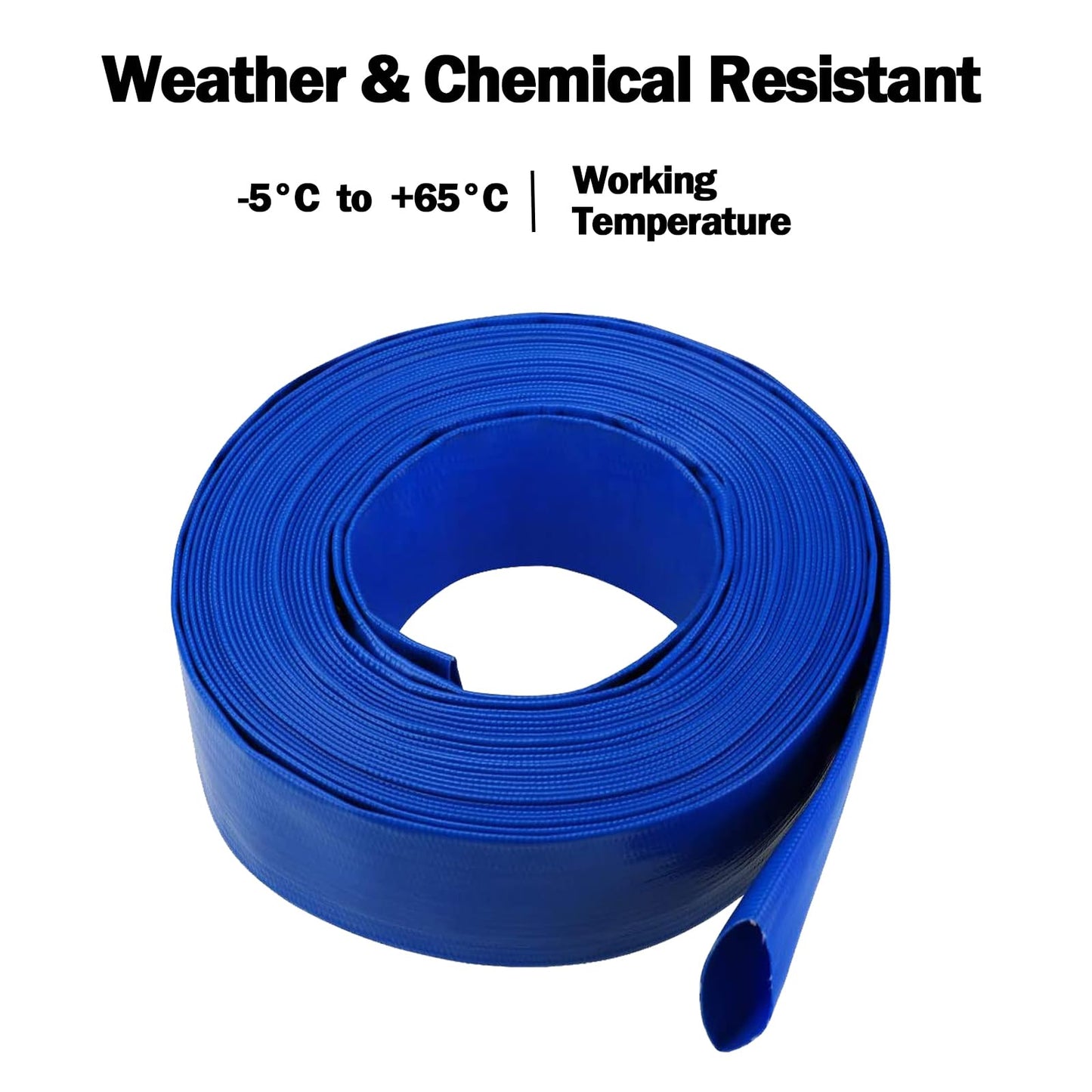 Eastrans 1-1/4''x100ft Blue PVC Lay-Flat Backwash Hose for Swimming Pools, Heavy Duty Discharge Hose Reinforced Pool Drain Hose, Weather Resistant Ideal for Water Transferring