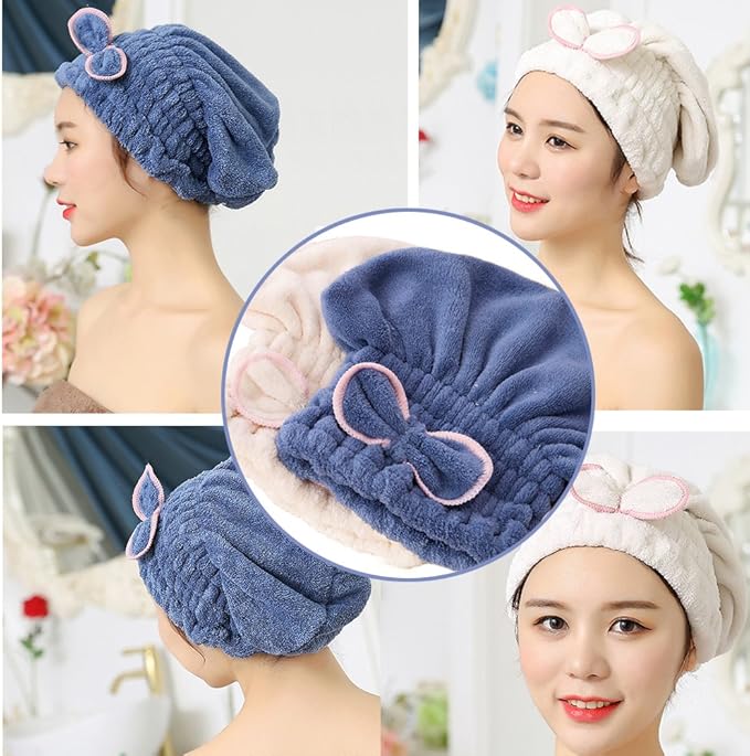 Jseng 2PC Microfiber Hair Drying Caps, Extrame Soft & Ultra Absorbent, Fast Drying Hair Turban Wrap Towels Shower Cap for Girls and Women