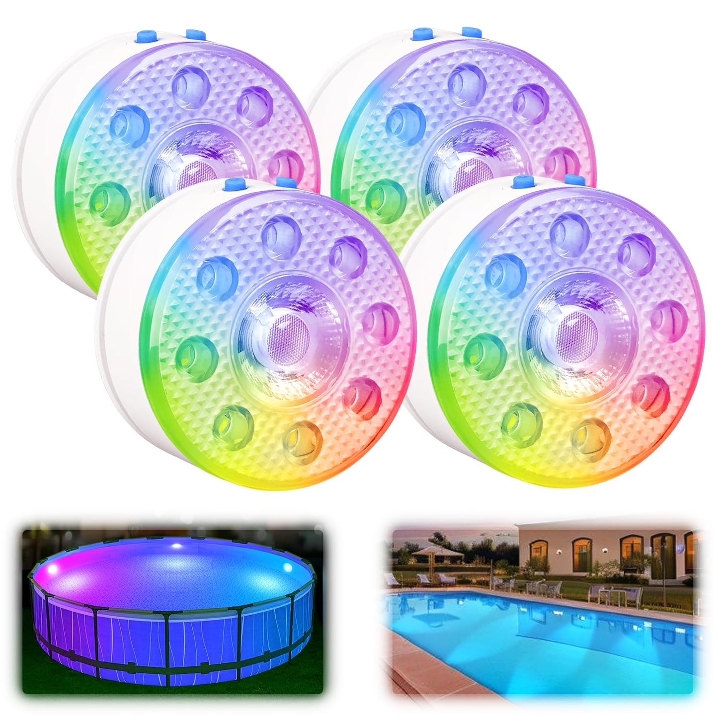 Underwater Pool Lights for Above Ground Pools and Inground Swimming Pools with Remote Timer Off, Magnet RGB Submersible LED Lights Rechargeable Spotlight 16 Colors 9-Mode, Hot Tubs, Fountain -4Pack