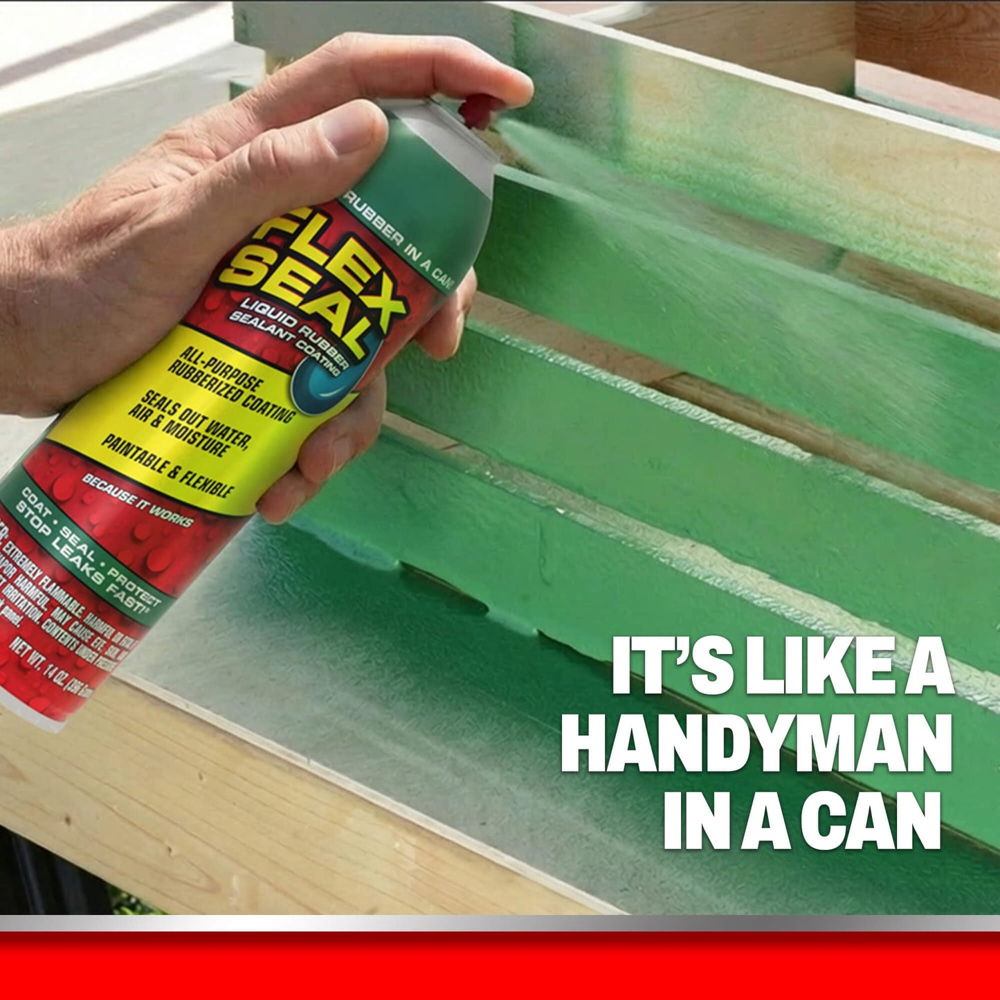 Flex Seal, 14 oz, Green, Stop Leaks Instantly, Waterproof Rubber Spray On Sealant Coating, Perfect for Gutters, Wood, RV, Campers, Roof Repair, Skylights, Windows, and More