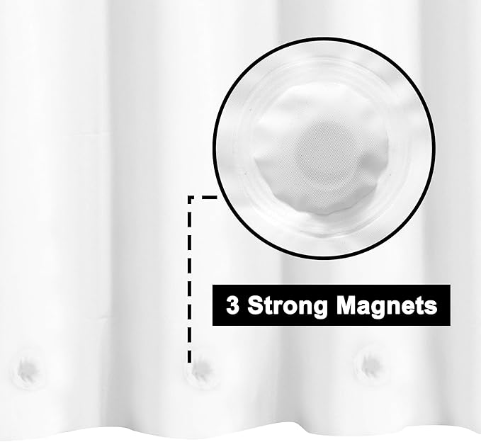 Barossa Design White Shower Curtain Liner - Premium PEVA, BPA & PVC Free, No Chemical Smell, Lightweight Shower Curtain with 3 Magnets, Metal Grommets - White, Standard Size