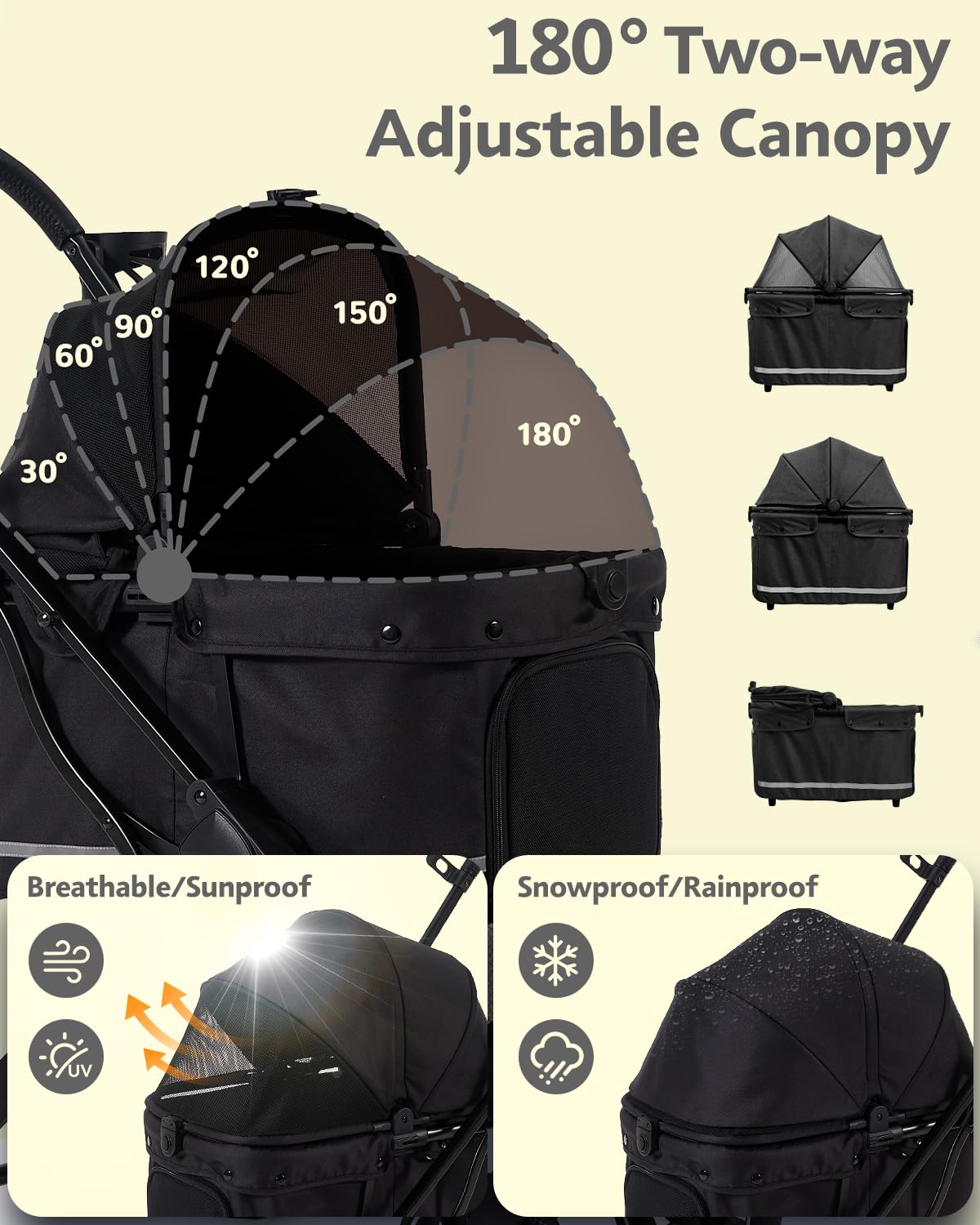 Dog Stroller with Waterproof Rain Cover, Heavy-Duty All-Terrain 4-Wheel Pet Stroller with Adjustable Sunshade Canopy, Foldable Travel Dog Strollers for Small/Medium Dogs Up to 121 lbs