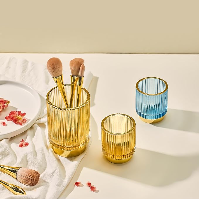 Makeup Brush Holder Organizer,Toothbrush Holders,Desk Pen Pencil Holder,Multifunctional Vintage Glass Brush Cup（S/Milky White/A3-US）