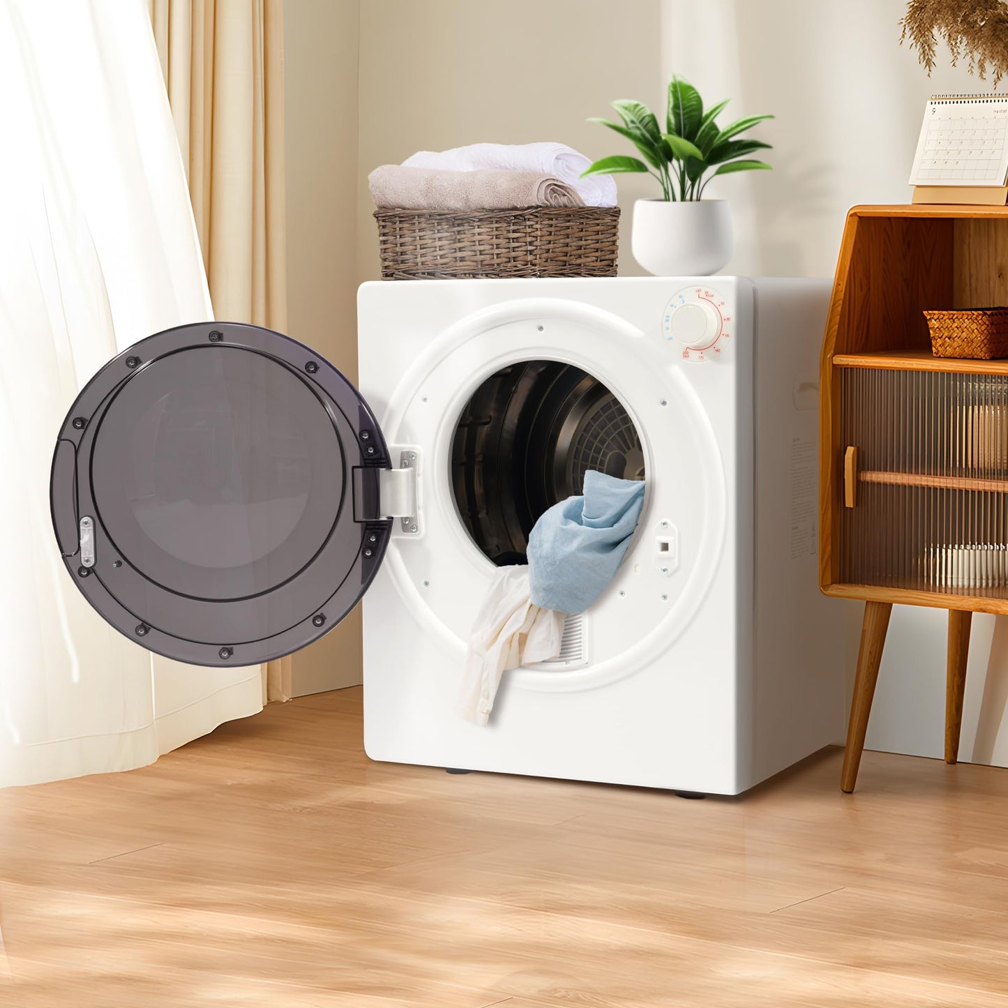 Elevon 2.6 cu.ft Portable Laundry Dryer - 800W Electric Front Load Dryer with Stainless Steel Tub & Exhaust Pipe, 5 Automatic Drying Modes LCD Panel for Apartment Home Dorm RV, Black/White