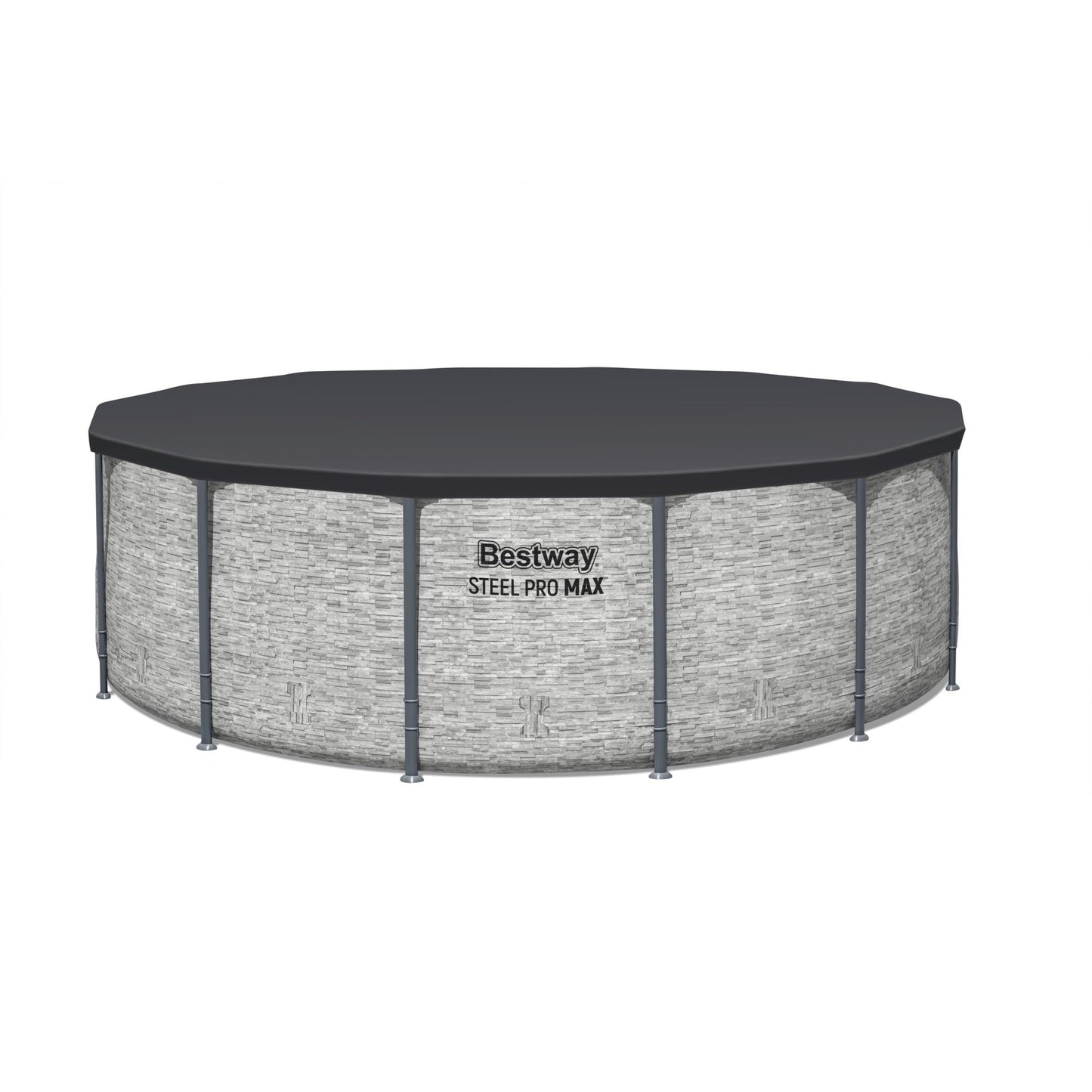 Bestway Steel Pro MAX 14' x 48" Above Ground Pool, Round Metal Frame Outdoor Swimming Pool Set with Filter Pump, Ladder, and Cover, Gray Stone Print
