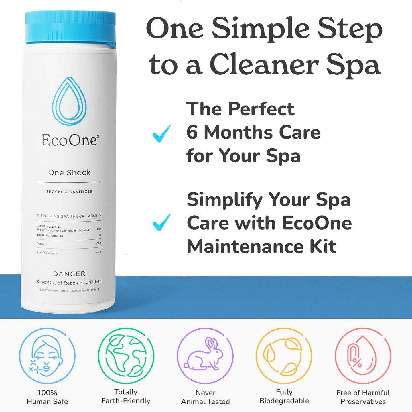 EcoOne Hot Tub Chemical Maintenance & Supply Kit | Spa Shock & Conditioner Kit | Contains Oneshock Chlorine Granular & SPA Monthly Conditioner | 6 Month Supply