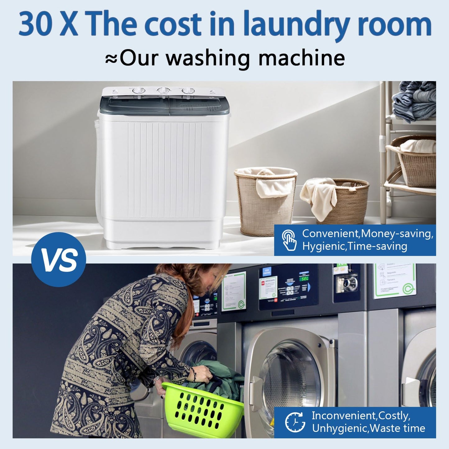 DOGHLY Portable 32Lbs Twin Tub Washer + 1.8 Cu.Ft Dryer Combo, 20Lbs Washing & 12Lbs Spinning, 5 Modes Rotary Heating Dryer, Stainless Steel Drum, Washer and Dryer Combo Set for Apartment, Dorm, RV