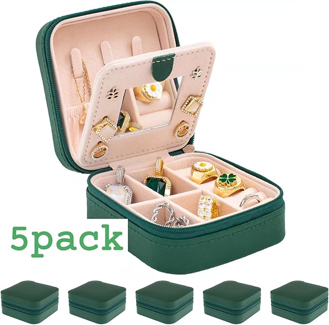 KElofoN Travel Jewelry Case with Mirror - Small Organizer Box for Girls & Women (Green-5)