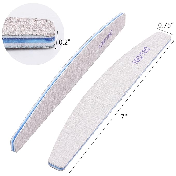 25Pcs 100/180 Grit Nail File Set - Double-Sided Emery Boards for Acrylic, Gel & Natural Nails - Professional Nail Files
