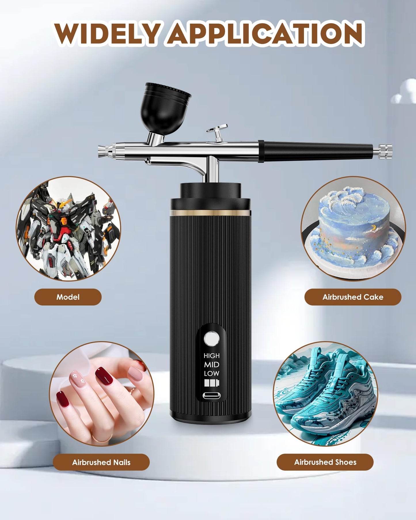 Airbrush Kit Rechargeable Cordless Airbrush Compressor - Airbrush Set Portable Wireless Air Brush for Nail Art, Barber, Cake Decor, Makeup, Model Painting(Black)