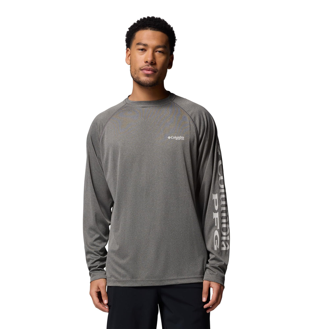 Columbia Men's PFG Terminal Tackle Long Sleeve Fishing Shirt, Charcoal Heather/Cool Grey Logo, 4X