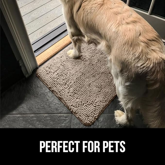 GORILLA GRIP SoakSTOPPER Dog Door Mat, Machine Washable Rug Absorbent Doormat Captures Moisture Mud Dirt, Quick Dry Soft Chenille Entryway Rugs Indoor Entrance Mats for Dog Paws, 24x17 Beige