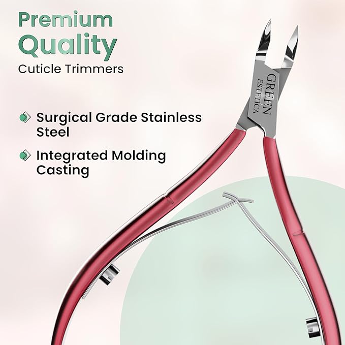 Professional Premium Cuticle Trimmer Stainless Steel Cuticle Nippers with Sharp 1/4 Jaw Blades Cuticle Clippers Double Spring Manicure Pedicure Nail Cuticle Remover Tool (Premium Red)