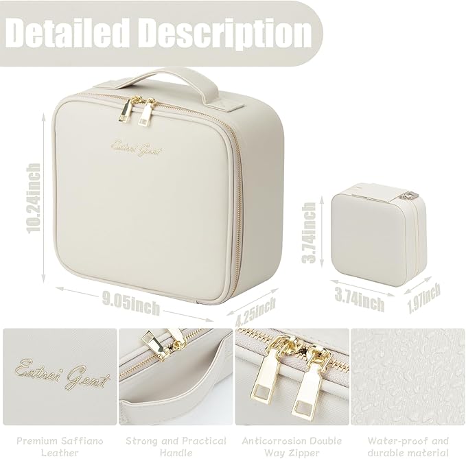 Makeup Travel Train Case with Mirror LED Light 3 Adjustable Brightness Large Cosmetic Bag Portable Storage Adjustable Partition Waterproof Make up Brushes Makeup Jewelry Gift for Women