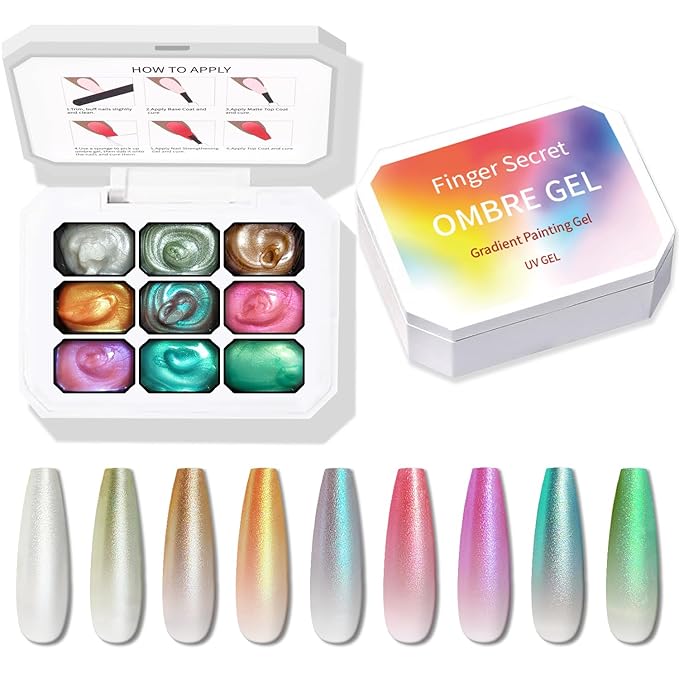 Sponge Pat Paint Nail Gel, Blending Colors Ombre Nails Gradient Gel Nail Blush Blooming Aura Nails Drawing Stripper Floral Painting Nail Art, No Wipe, Aurora Mermaid Chrome Silk Satin (9 Colors L)