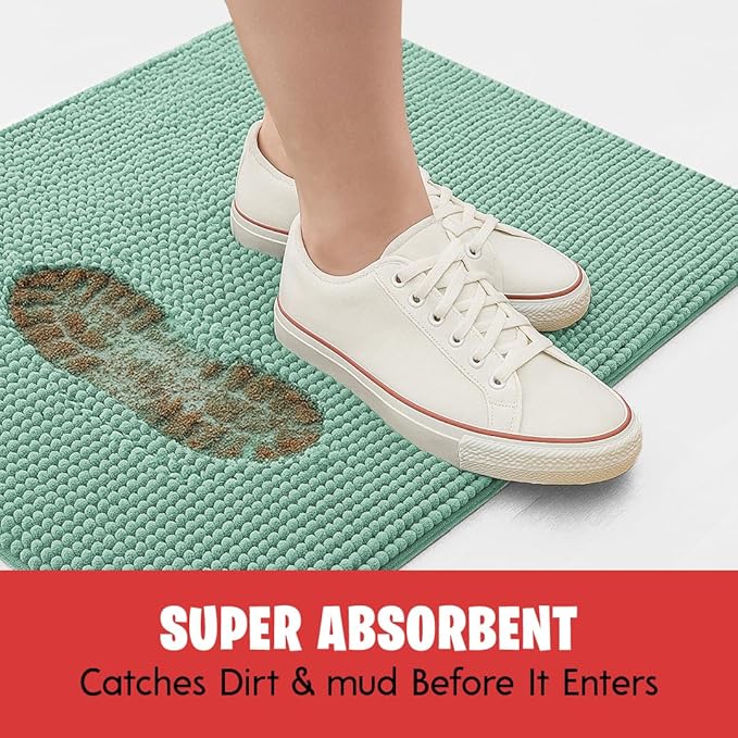 MudGuard Mat™ Dog Door Mat for Muddy Paws, Super Absorbent Microfiber, Non-Slip Indoor Mat, Quick Dry Chenille Mud Mat for Dogs & Entryway, Washable, Sea Green 19" x 30"