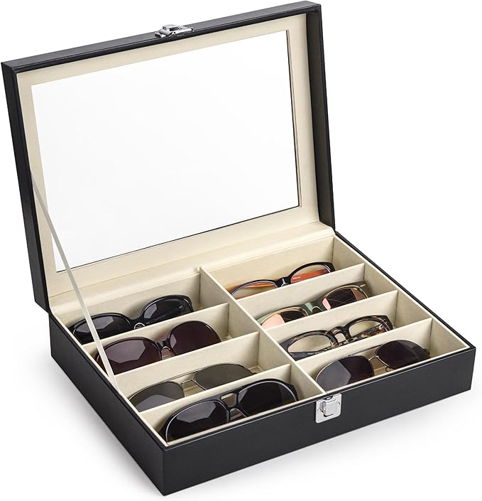 CO-Z Leather Multi Sunglasses Organizer for Women Men, Eyeglasses Eyewear Display Case with 8 Slots, Jewelry Watch Organizer, Sunglasses Jewelry Collection Case, Sunglass Glasses Storage Holder Box