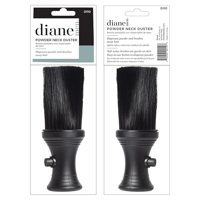 Diane Neck Duster Brush for Hair Cutting, Removes Loose Hair from Neckline and Ears, Barber Supplies and Salon Accessories, Soft Nylon Bristles, Stand Up Base, 6.25” wtih Powder Dispenser