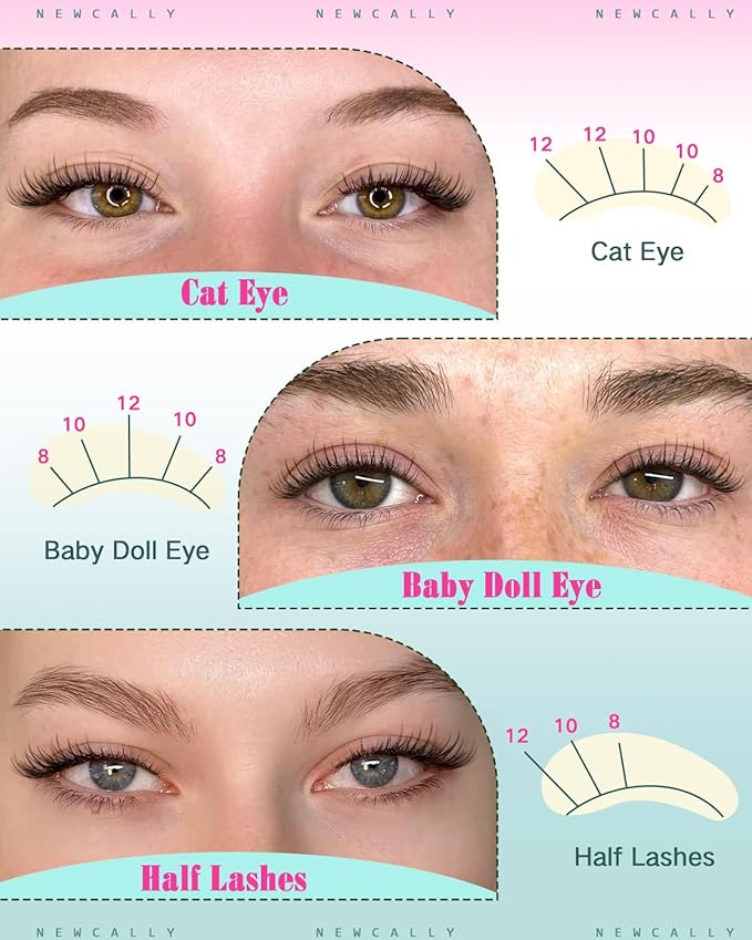 Natural Lash Clusters Kit Short 8-12MM Eyelash Clusters Wispy Cluster Eyelash Extensions Lash Extension Kit C-Curly Cluster Lashes Long-lasting Effect by Newcally