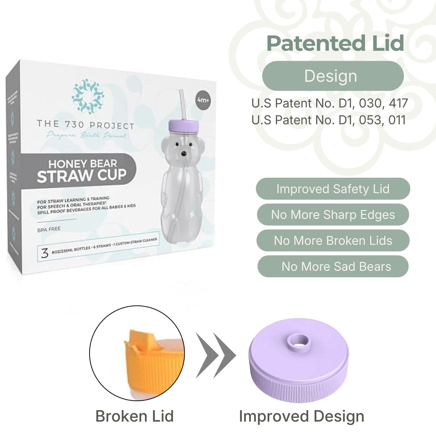The 730 Project Honey Bear Straw Cup for Babies, 8-oz Honey Bear Cup with Lid, 3-Pack Therapy Learning Honeybear Straw, Baby Bottle Set, Unicorn PURPLE