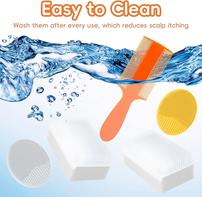 Cradle Cap Brush for Babies, Set of 5 Baby Bath Essentials with Bath Sponge Silicone Scrubber Long Handle Comb for Newborns Toddlers Boys Girls (Orange)