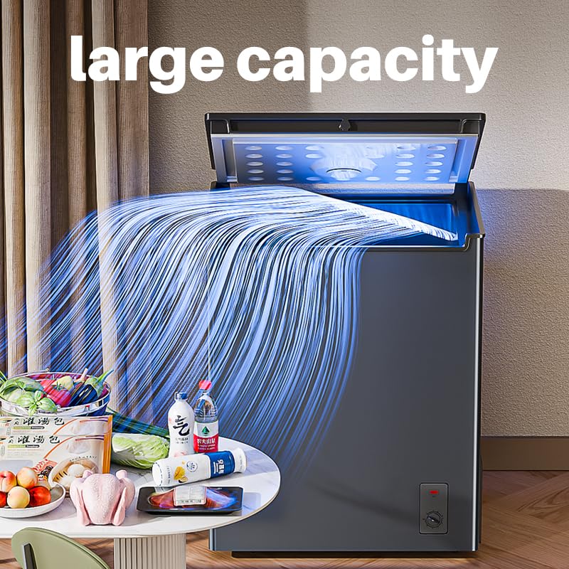 Cosanta 5.5 Cu.ft Chest Freezer, Top Door, Metal, Freestanding with Removable Basket, for Home Kitchen Office (BLACK, WHITE 5.5 Cu.ft)