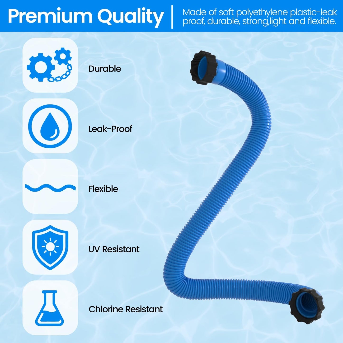 1.5" x 20" Pool Hose Replacement, Pack of 2 - Compatible with Above Ground Pools Filter Pump Hoses, Sand Filters, Saltwater Systems (1,500-2,500 GPH), Blue