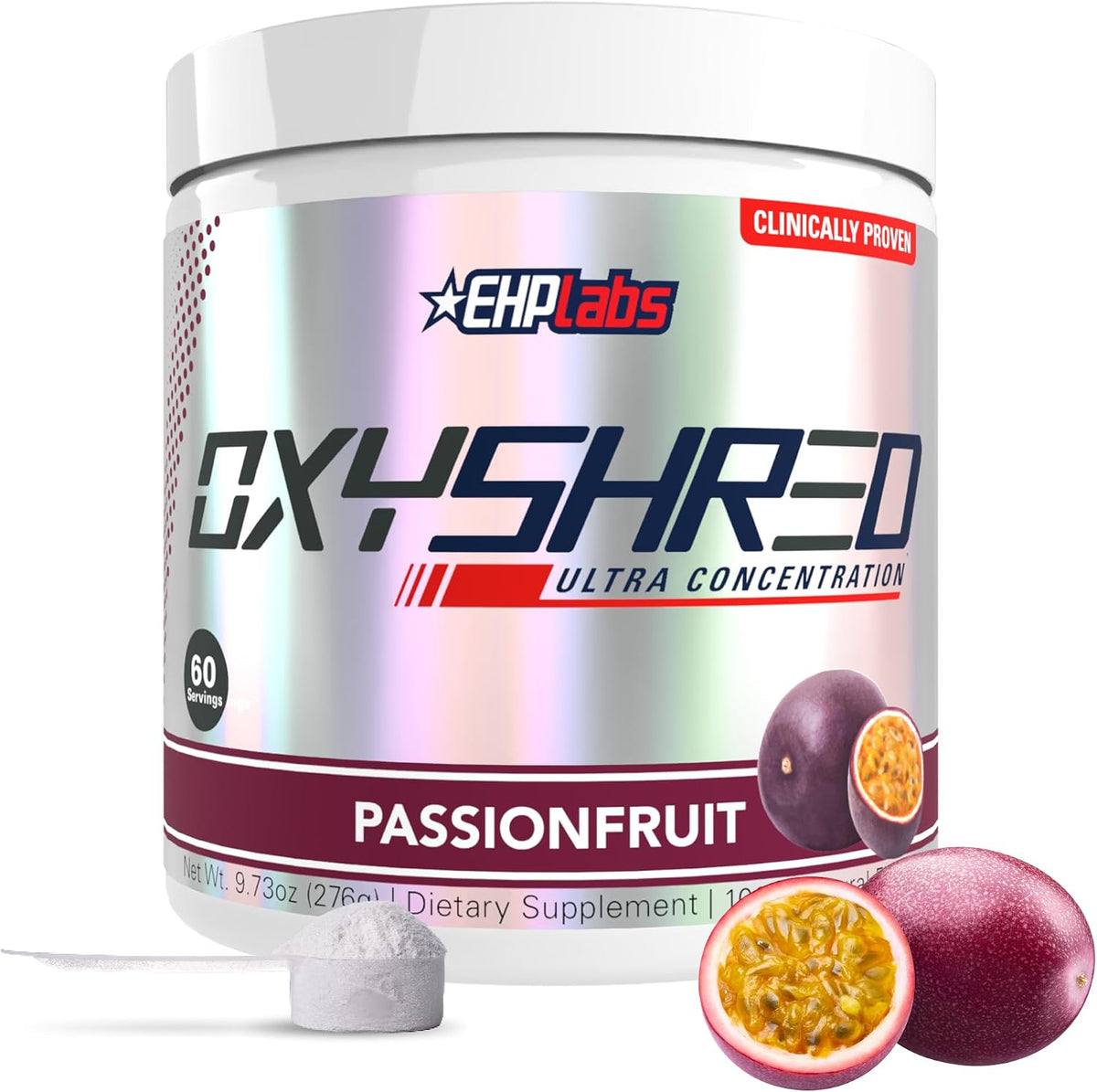EHP Labs OxyShred Pre Workout Powder & Shredding Supplement - Preworkout Powder with L Glutamine & Acetyl L Carnitine, Energy Boost Drink - Passionfruit, 60 Servings