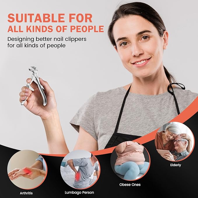BEZOX Toenail Clippers for Seniors – Upgraded Long Handled Curved Head Toe Nails Clipper for Thick Nails for Elderly, Ergonomic Fingernail Scissors Cutters - Silver