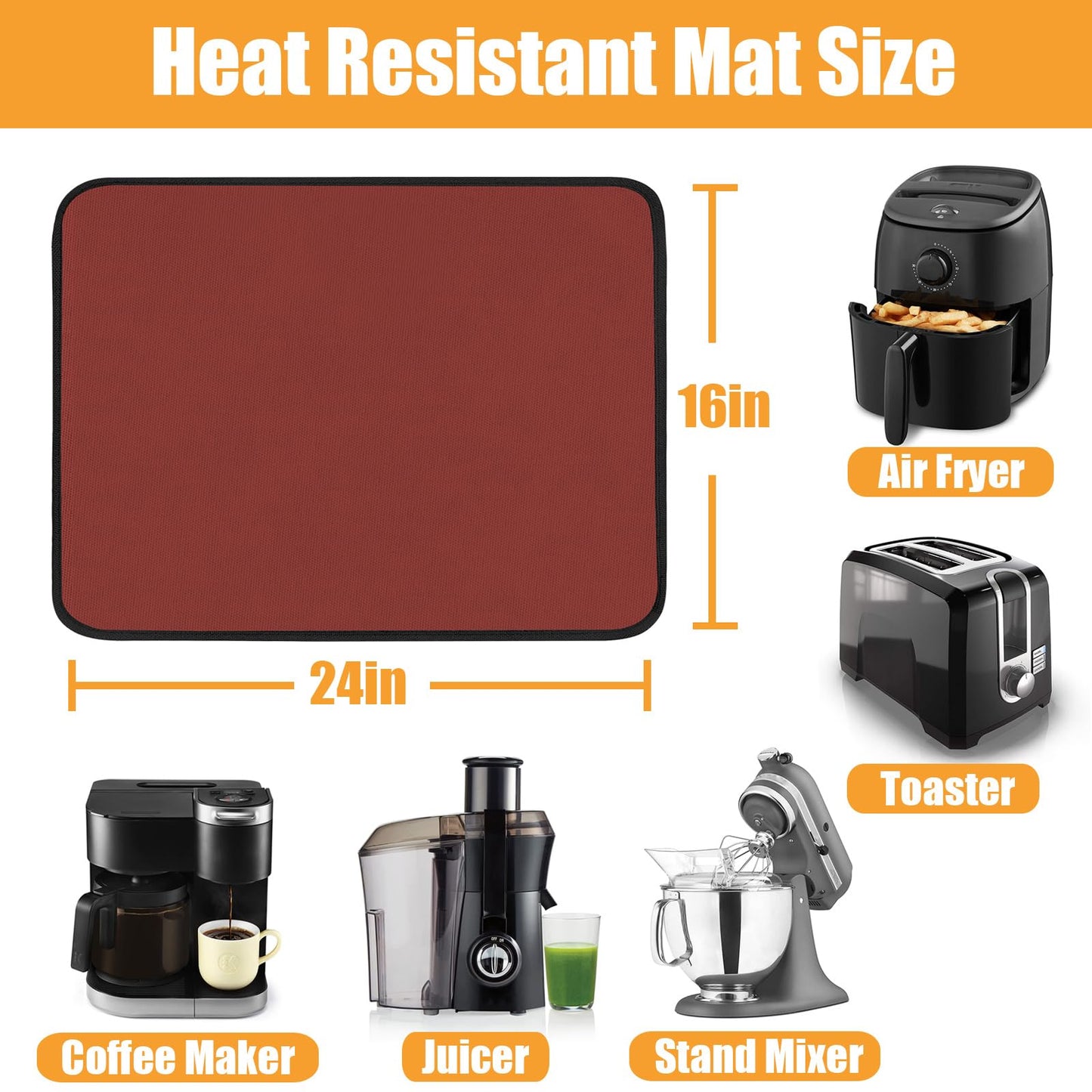 Amerbro Heat Resistant Mats for Countertop - Fireproof 16x24in Heat Resistant Mats for Air Fryer - Kitchen Countertop Protector for Air Fryer, Coffee Maker, Stand Mixer, Toaster, Oven 2PCS - Red