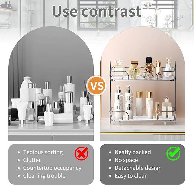 2 Tier Corner Bathroom Counter Organizer, Cosmetic Skincare Ã¯Â¼ÂBathroom Countertop Perfume Tray Vanity, Kitchen Spice Corner Storage Shelf