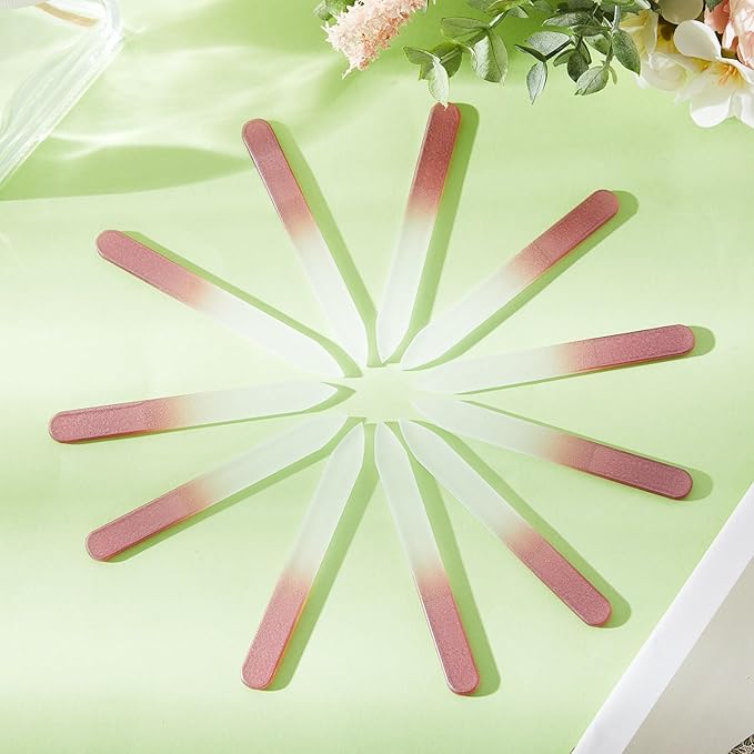 Honoson 24 Pcs Crystal Glass Nail Files Czech Glass Fingernail Files Professional Manicure Tool for Natural Nails, Gradient Rainbow Color Buffer Nail Care for Salon Gift, 9 x 1 x 0.3 cm(Rose Gold)
