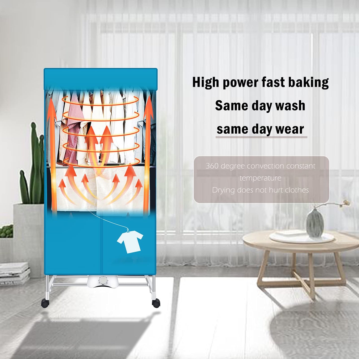 XIAQING Portable Dryer, 110V 1000W Electric Clothes Dryer Machine, Double Layer Stackable, Stainless Steel, Blue, 15kg Capacity, Front Load, Ideal for Apartments, RV, Families, Campers