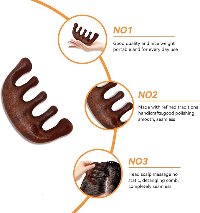 2 Pack Wooden Scalp Massage Comb, Sandalwood Scalp Massager Comb Wood, Massage Wooden Gua Sha Comb for Women Men Hair Growth