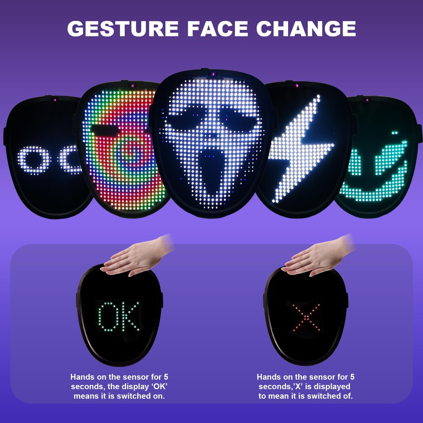 JDBMAOYE Led Mask For Kids,Lighted Up Mask - Led Masks With Gesture Sensing For Halloween Costume Christmas Cosplay Party Cool Gifts
