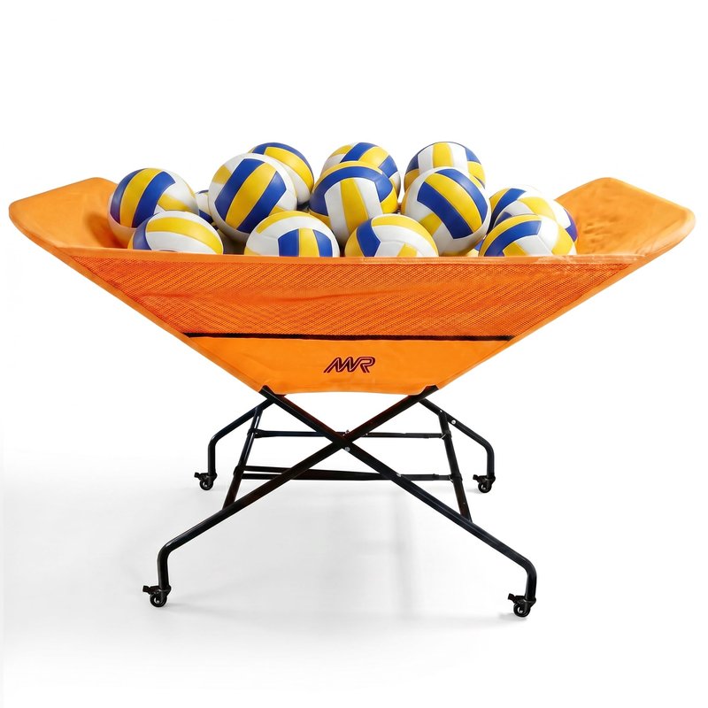 MR Collapsible Volleyball Wheeled Cart, Portable Hammock Ball Cart, Volleyball Cart with Wheels, Rolling Volleyball Basket Ball Storage, Volleyball Training Equipment Ball Holder, Hold Up to 30 Balls