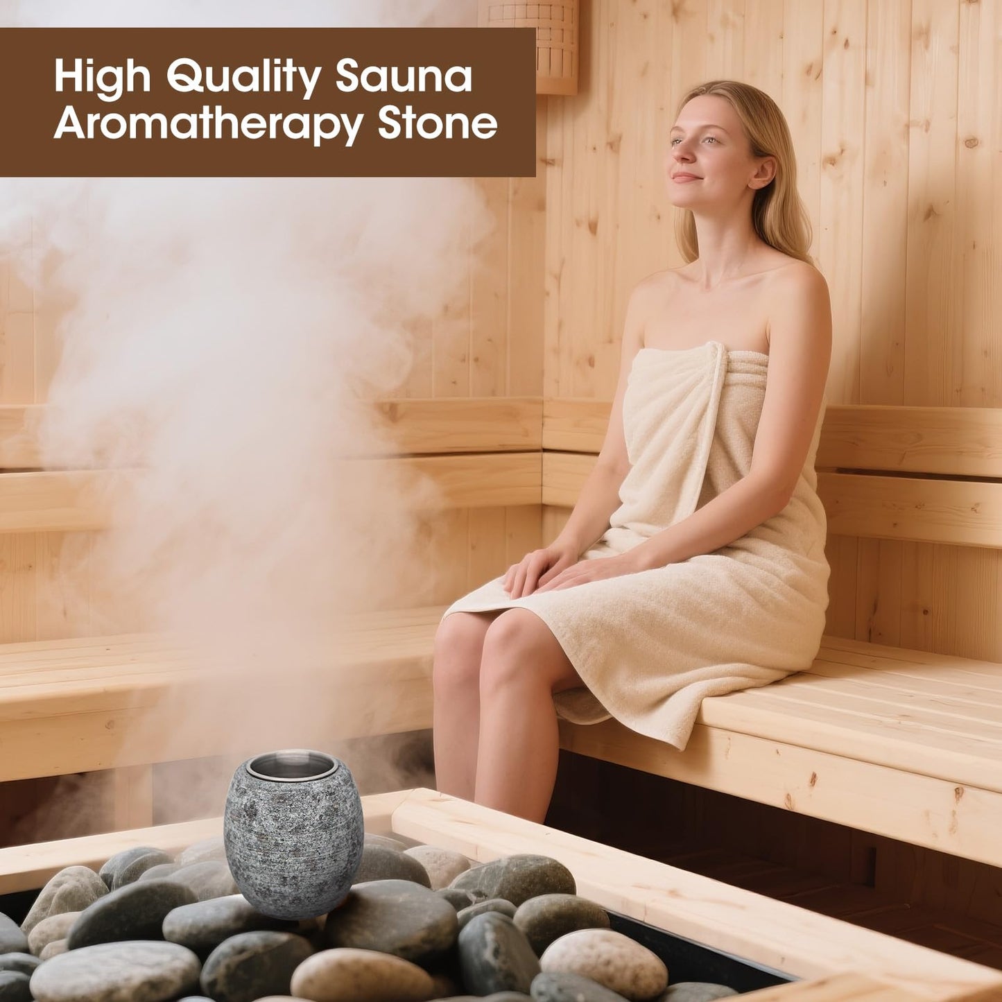 MXMZHXU Sauna Aromatherapy Stone, Sauna Essential Oil Diffuser, Natural Rock with Stainless Steel Bowl for Essential Oils, Spa Accessories