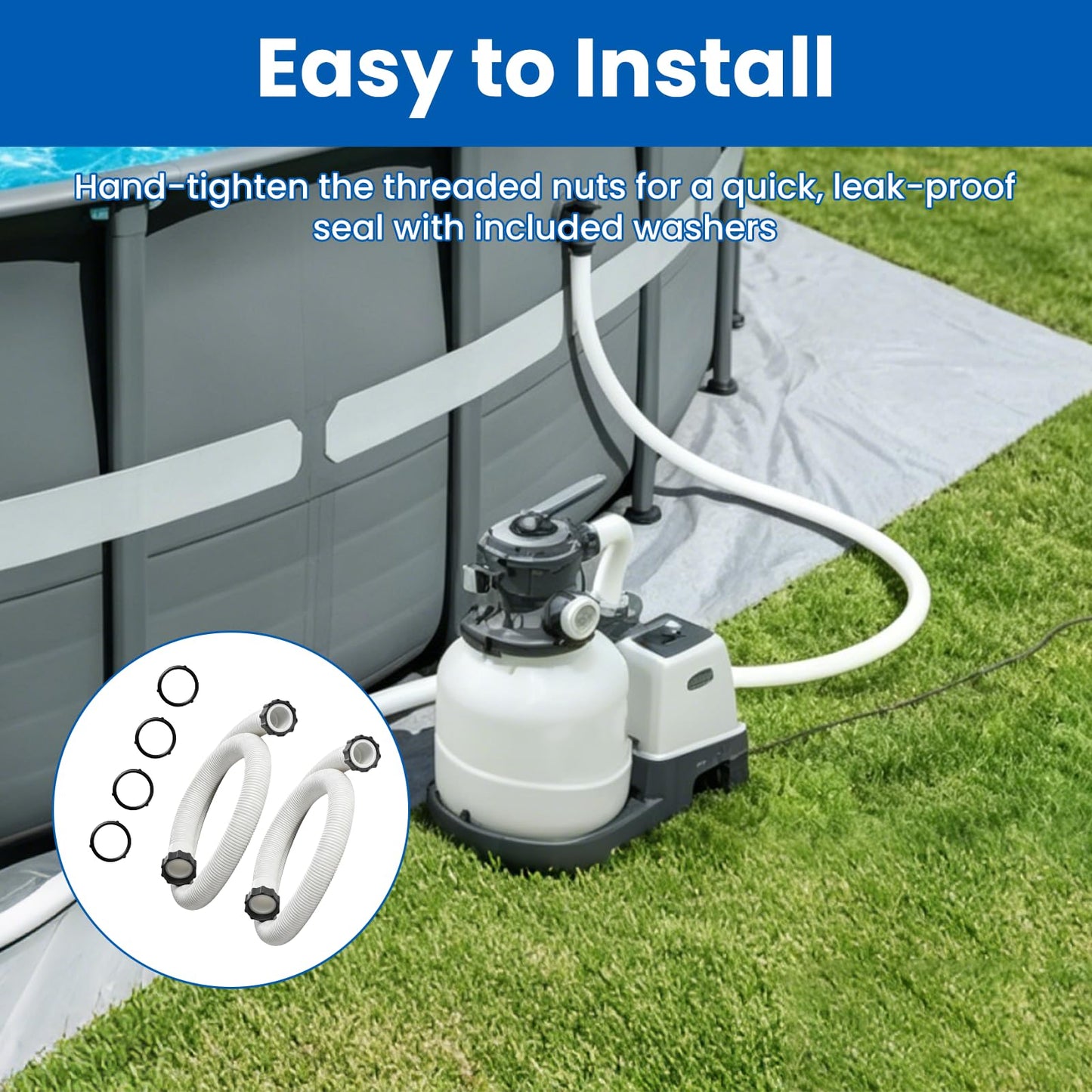 XwaYexa 1.5" Above Ground Pool Hose, 59" Long 29060E Pool Filter Hose Pool Pump Hose Replacement,for Coleman Intex Sand Filters and Saltwater Systems with 1500-2500 GPH Pumps, 2Pcs