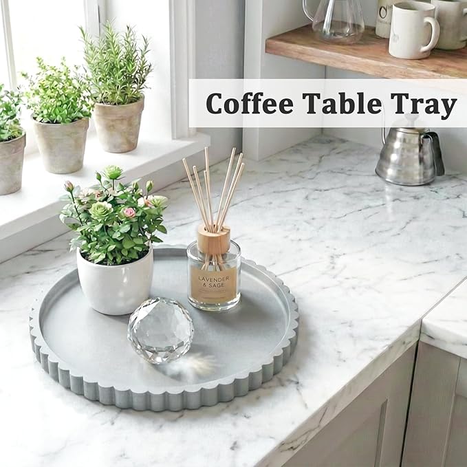HighHerz Silicone Bathroom Countertop and Vanity Tray-10 Inch Round Silicone Bathroom Tray, Modern Bathroom Decor, Coffee Table Decor, Decorative Tray for Candle, Perfume, Plants (Grey)