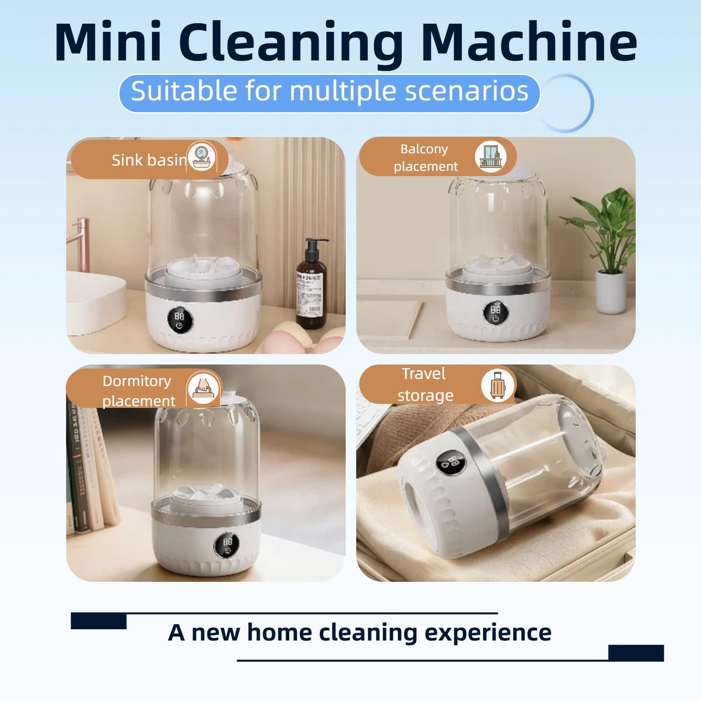 Ftruixang Portable Mini Washing Machine, White, 2L Capacity, Digital Touch Control, Compact Design for Underwear and Delicates, USB Rechargeable