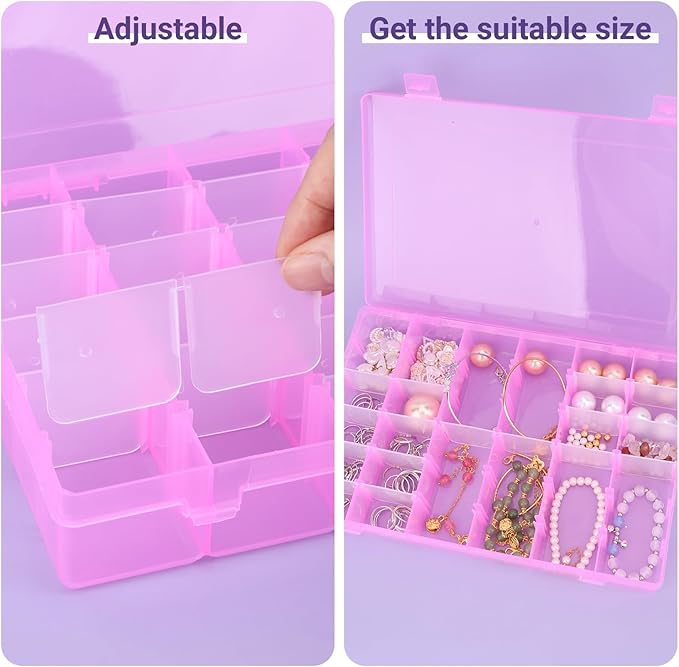 False Nail Container, 36-Gird Plastic Nail Art Organizers Storage Box with Adjustable Dividers, False Jewelry Diamonds Charms Nail 3D Decorations Manicure Accessory Holder Case, 2 Packs