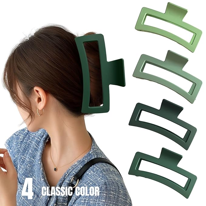 5 Inche Gradient Green Extra Large Claw Clips for Thick and Long Hair, 4 Pack Xl Jumbo Oversized Matte Non-slip Rectangle Hair Clips for Women, Big Strong Hold Jaw
