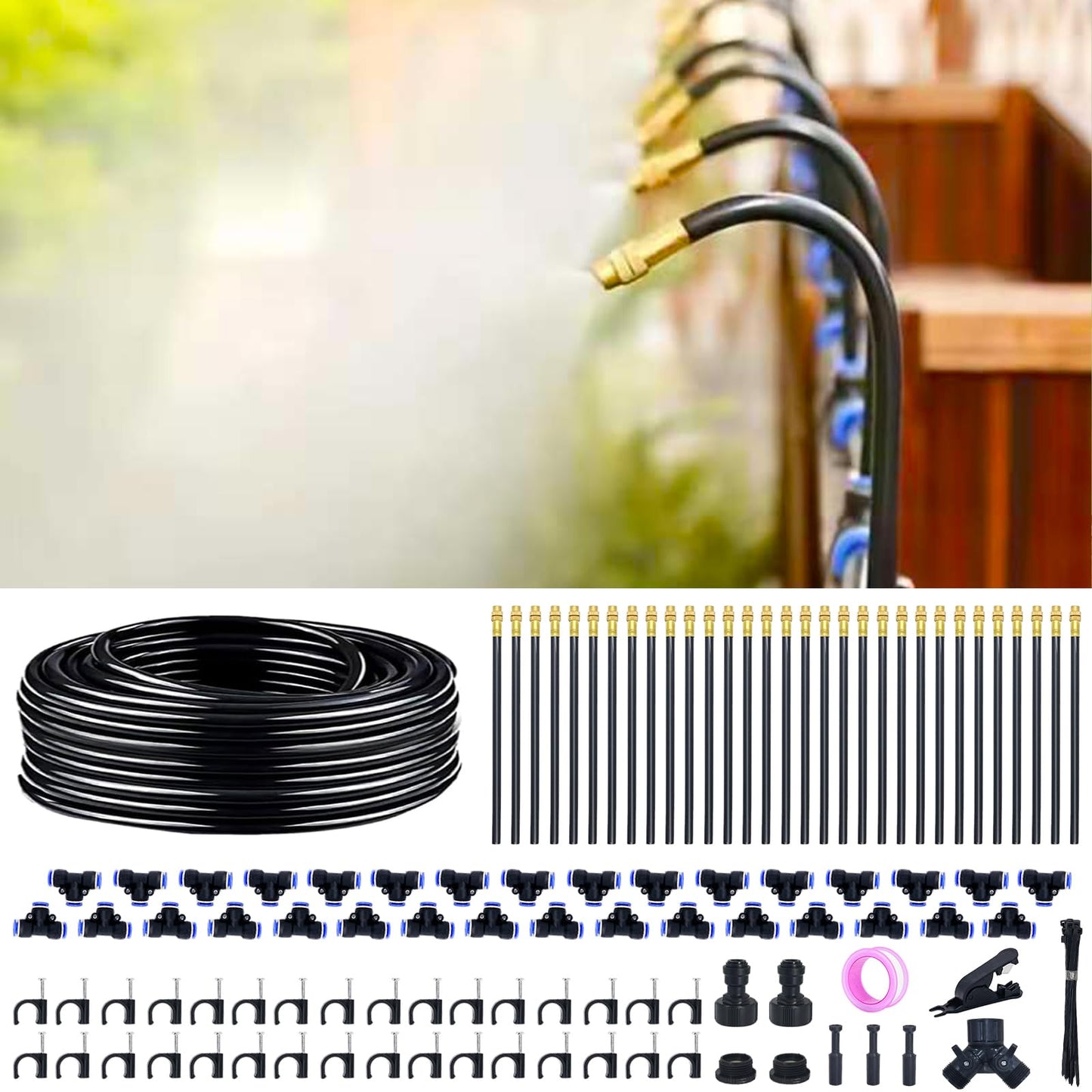 Thiswing 360Â° Adjustable Drip Irrigation System - 100 FT Garden Watering System with 32 Nozzles, Raised Bed Sprinkler Irrigation System, Garden Mister for Yard, Lawn, Plants, 5/16" Tubing