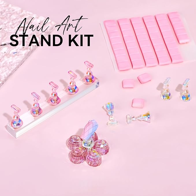 Makartt Nail Stand for Press On Nails Display Practice Art Painting Magnetic Fake Nail Holder for Painting Nails Stand for False Nail Designs with Reusable Putty for Home DIY Beginner Salon Supplies