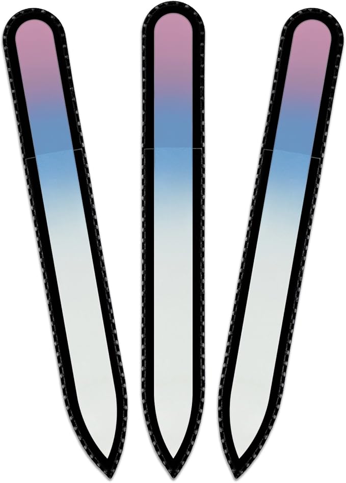 Mont Bleu Rainbow Glass Nail File in Black Pouch - Czech Tempered Glass - Handmade in Bohemia-Czech Republic - Enjoy a Professional Smooth Finish