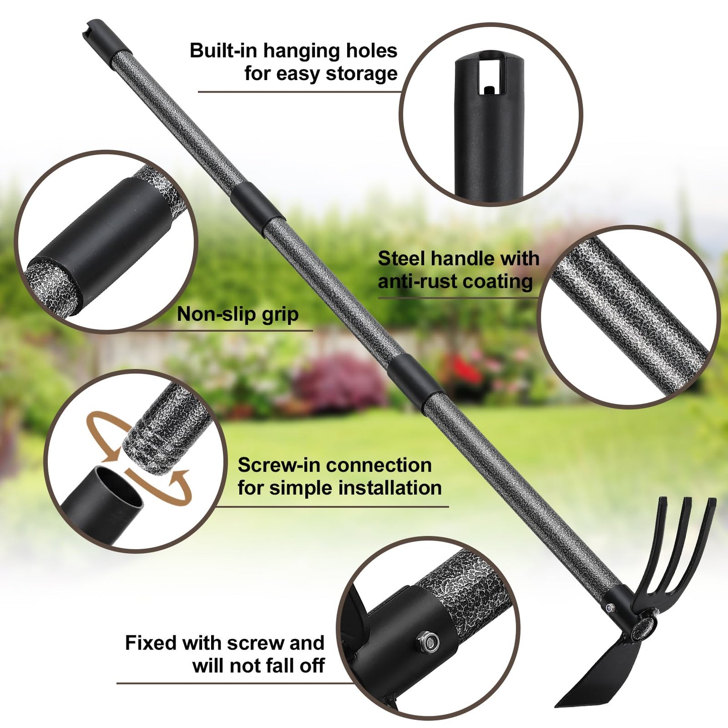 COCONUT Hoe Garden Tool, 60 Inch Garden Hoe Long Handle for Weeding, Hoe Cultivator 2 in 1 Hand Garden Tools for Gardening Planting