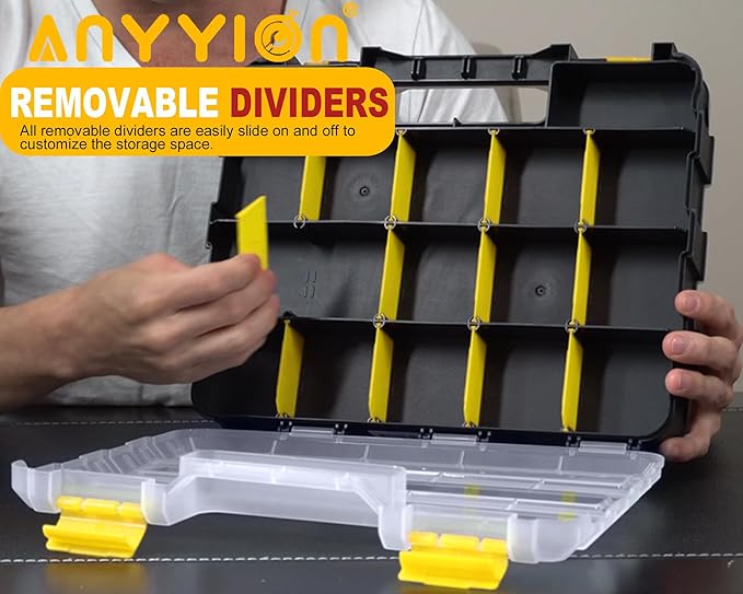 Anyyion Small Parts Organizer, 34-Compartments Double Side parts organizer with Removable Dividers for Hardware, Screws, Bolts, Nails, Beads, Jewelry. (1 PCS, Yellow)